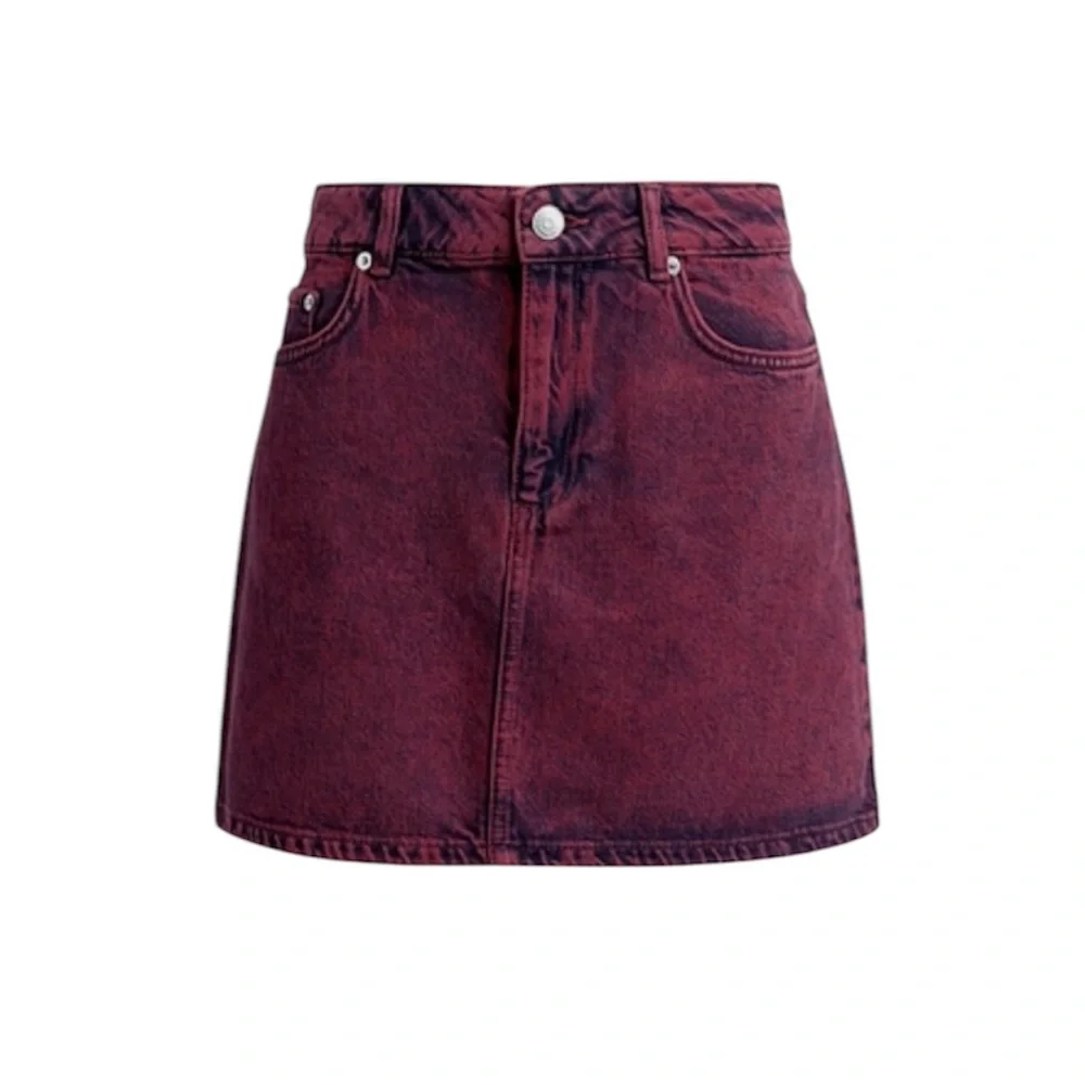 Ganni Colored Washed Denim Mini Skirt red/maroon  EUC